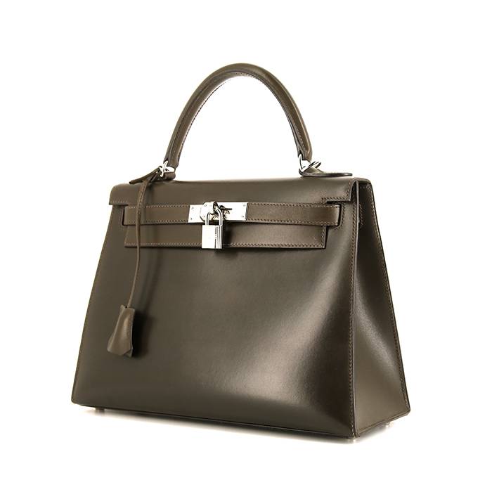 Kelly 35 leather handbag Hermès Green in Leather - 21519483