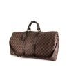 Borsa da viaggio Louis Vuitton Keepall 55 cm in tela cerata con motivo a scacchi ebano e pelle marrone - 00pp thumbnail