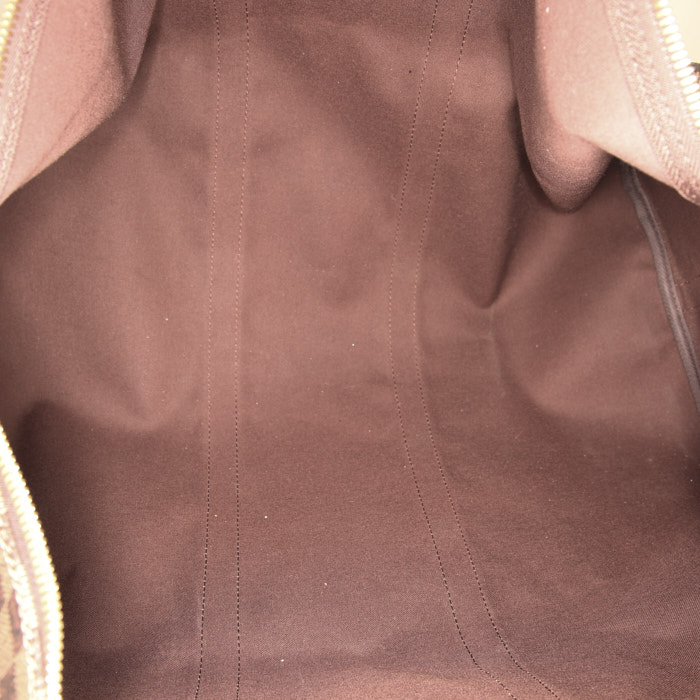 Borsa da viaggio Louis Vuitton Keepall 55 cm in tela cerata con motivo a scacchi ebano e pelle marrone - Detail D3