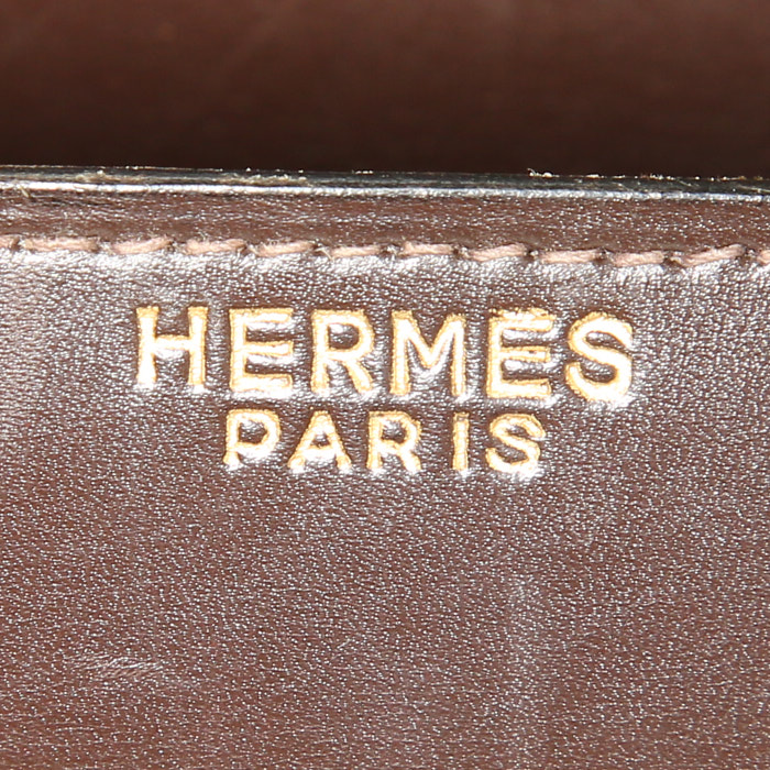 Bolso de mano Hermes Drag en cuero box marrón - Detail D3