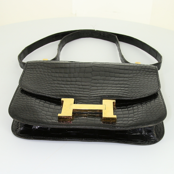 Bolso de mano Hermes Constance en cocodrilo negro - Detail D5