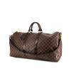 Louis Vuitton Keepall 55 cm travel bag in brown damier canvas and brown leather - 00pp thumbnail