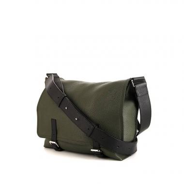 Borsa a tracolla Loewe Military Messenger in pelle martellata verde kaki e nera