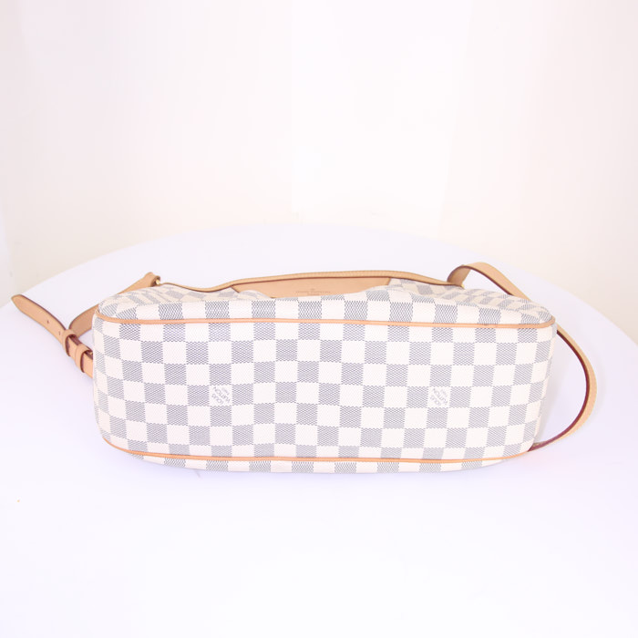 Louis Vuitton Siracusa shoulder bag in azur damier canvas and natural leather - Detail D5