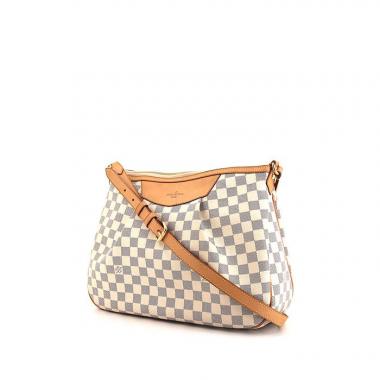 Sac bandoulière Louis Vuitton Siracusa en toile damier azur et cuir naturel