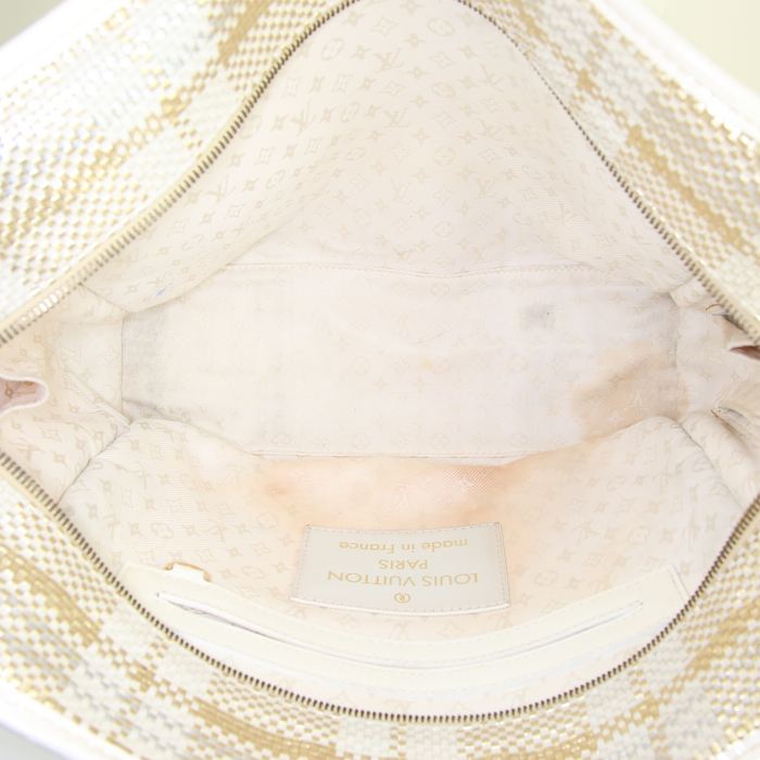Louis Vuitton Barbes handbag in cream color, grey and gold canvas and cream color leather - Detail D2