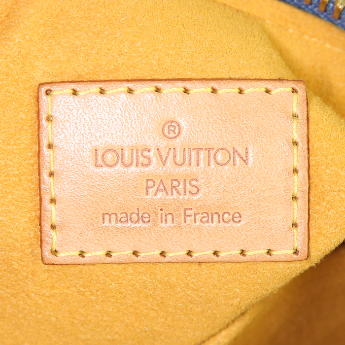 Sac à main Louis Vuitton Baggy grand modèle en toile denim monogrammée bleue et cuir naturel - Detail D4