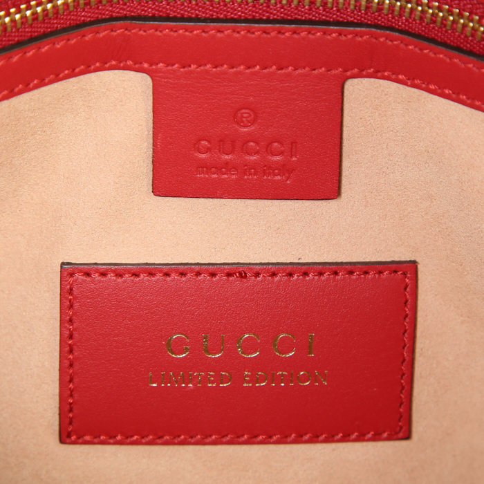Bolso bandolera Gucci Boston en lona Monogram beige y cuero rojo - Detail D4