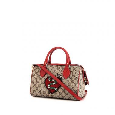 Bolso bandolera Gucci Boston en lona Monogram beige y cuero rojo
