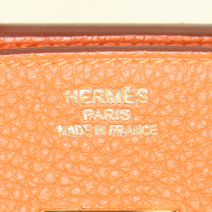 Hermes Birkin 35 cm handbag in orange togo leather - Detail D3