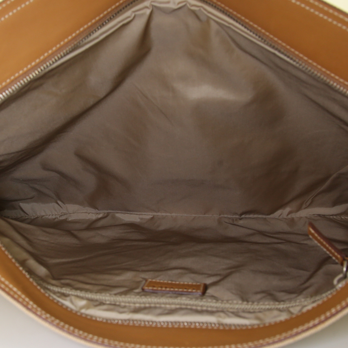 Sac Prada en tissu beige et cuir naturel - Detail D2