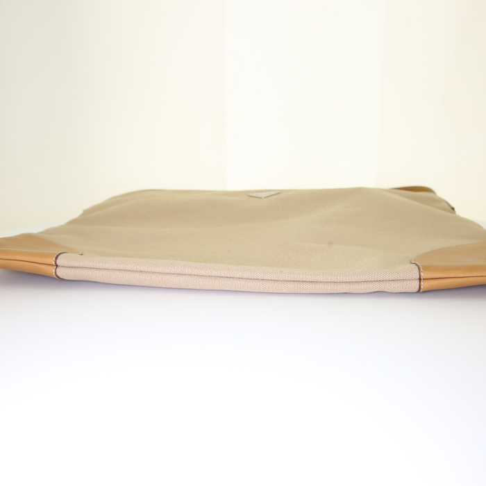 Sac Prada en tissu beige et cuir naturel - Detail D4