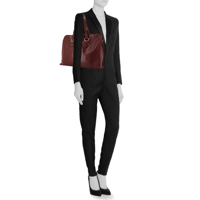 Sac porté épaule ou main Cartier Vintage en cuir bordeaux - Detail D1