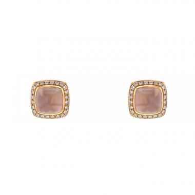 Paire de puces d'oreilles Fred Pain de Sucre en or rose,  diamants et quartz rose