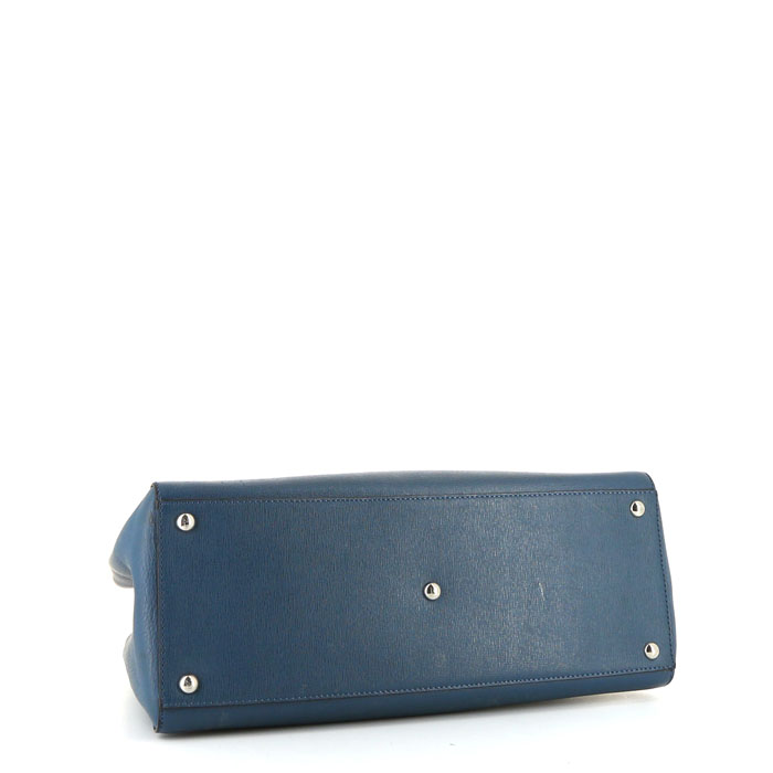 Fendi 2 Jours bag worn on the shoulder or carried in the hand in blue two tones leather - Detail D5