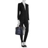 Celine Luggage medium model handbag in blue, navy blue and grey tricolor leather - Detail D1 thumbnail