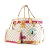 Shopping bag Louis Vuitton Neverfull modello medio in tela a scacchi beige con motivo e pelle naturale - 00pp thumbnail