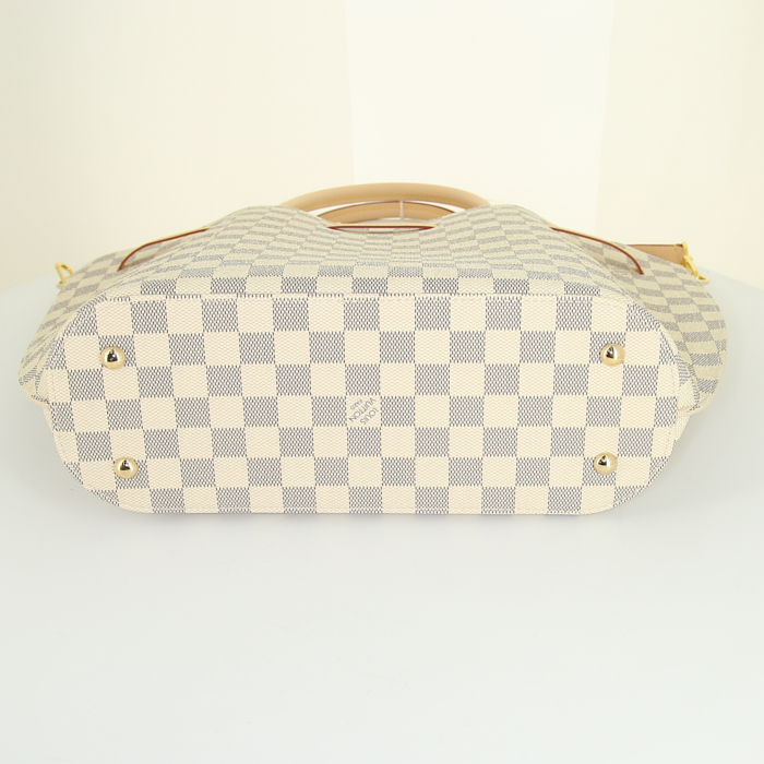 Bolso de mano Louis Vuitton Girolata en lona a cuadros azul celeste y cuero natural - Detail D5