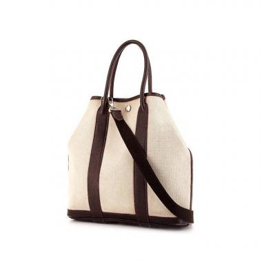 Shopping bag Hermes Garden in tela beige e pelle marrone
