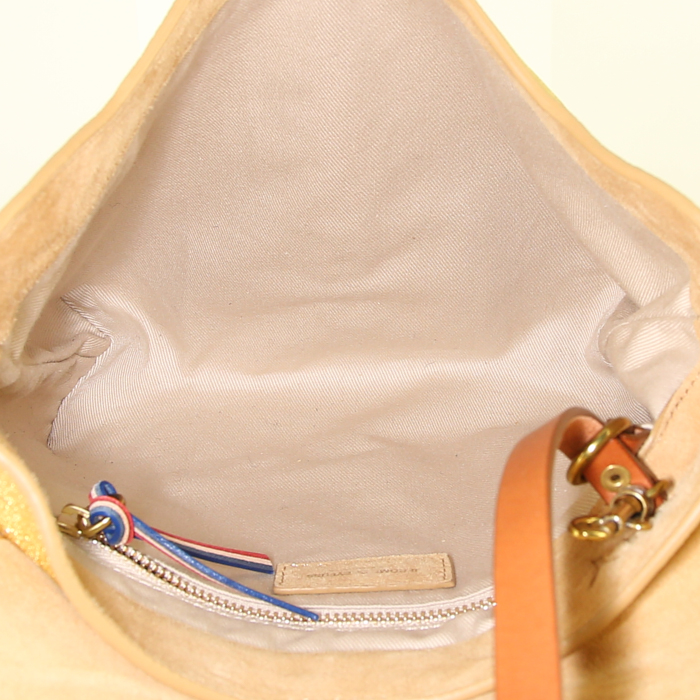 Sac Jerome Dreyfuss Tony en cuir doré et cuir naturel - Detail D2
