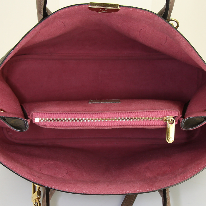 Sac cabas Louis Vuitton en toile monogram marron et cuir taupe - Detail D3