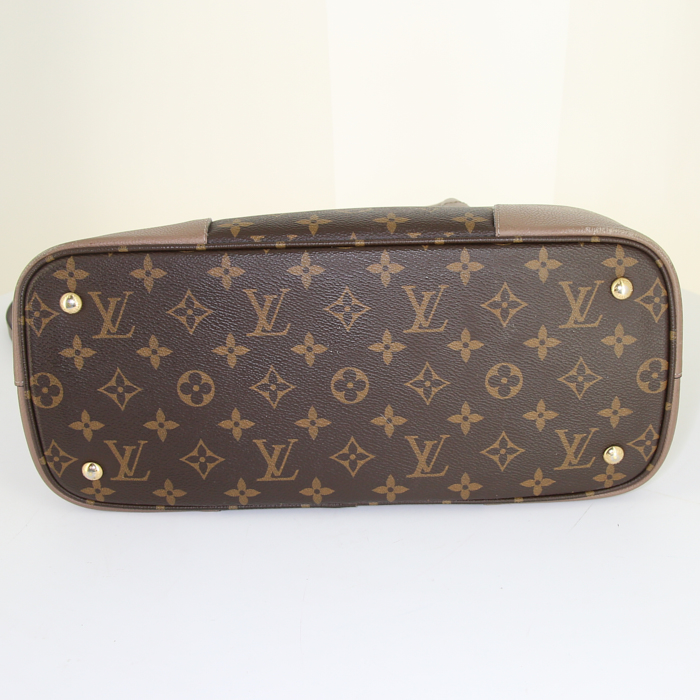 Shopping bag Louis Vuitton in tela monogram marrone e pelle color talpa - Detail D5