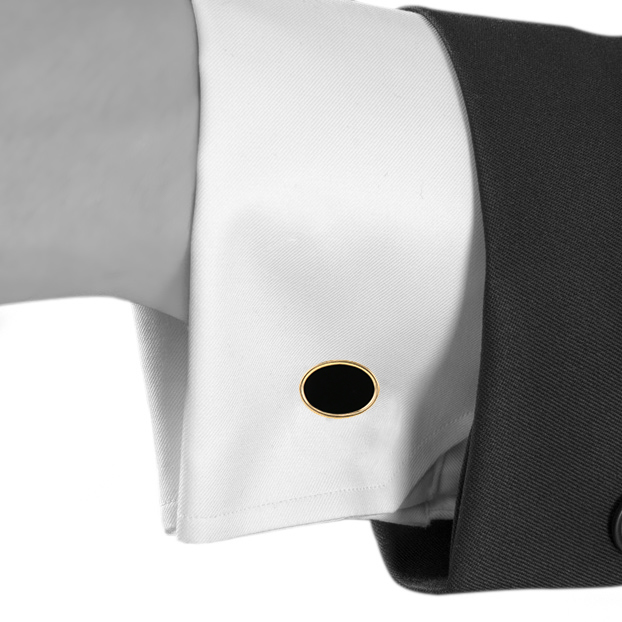 Tiffany & Co 1980's pair of cufflinks in 14 carats yellow gold and onyx - Detail D1