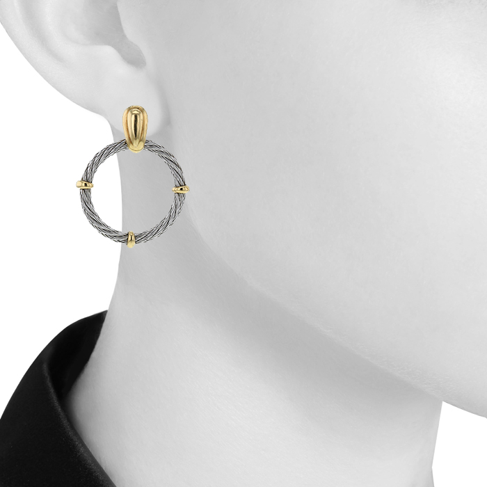Paire de boucles d'oreilles époque années 80 Fred Force 10 en acier et or jaune - Detail D1