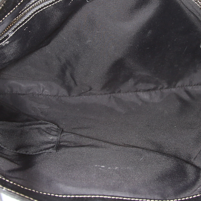 Sac porté épaule ou main Gucci Britt en cuir verni noir et tissu bicolore - Detail D3