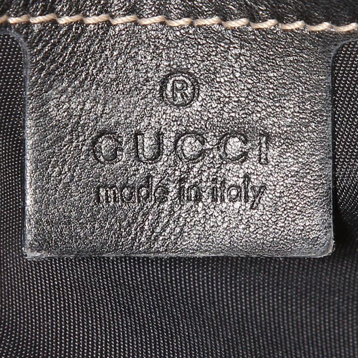 Sac porté épaule ou main Gucci Britt en cuir verni noir et tissu bicolore - Detail D4