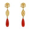 Vintage 1980's pendants earrings in yellow gold and coral - 00pp thumbnail
