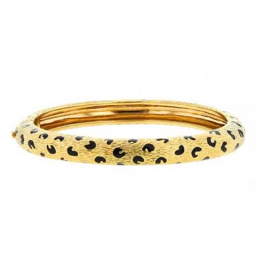 Brazalete época años 80 Fred Panthère en oro amarillo y esmalte negro