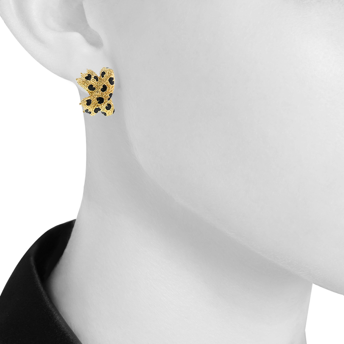 Pendientes época años 80 Fred Ombre Féline en oro amarillo y esmalte negro - Detail D1