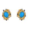 Vintage 1970's earrings in 14 carats yellow gold,  sapphires and diamonds and in turquoise - 00pp thumbnail