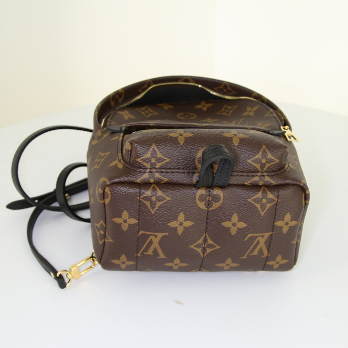 Sac à dos Louis Vuitton Palm Springs Backpack Mini petit modèle en toile monogram marron et cuir noir - Detail D4