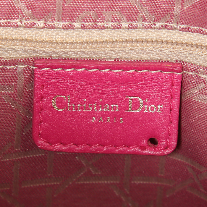 Sac à main Dior Lady Dior grand modèle en tweed rose et cuir rose - Detail D3