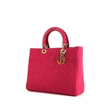 Bolso de mano Dior Lady Dior modelo grande en tweed rosa y cuero rosa
