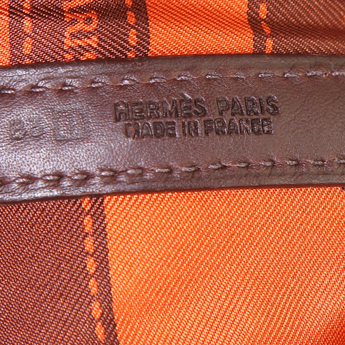 Sac cabas Hermes Garden en cuir Swift marron - Detail D3