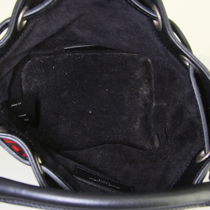 Bolso bandolera Saint Laurent Emmanuelle en piel de potro rosa y cuero negro - Detail D3