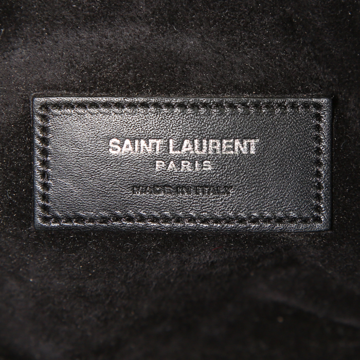 Saint Laurent Emmanuelle shoulder bag in pink foal and black leather - Detail D4