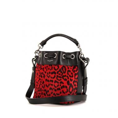 Borsa a tracolla Saint Laurent Emmanuelle in puledro rosa con stampa leopardata e pelle nera