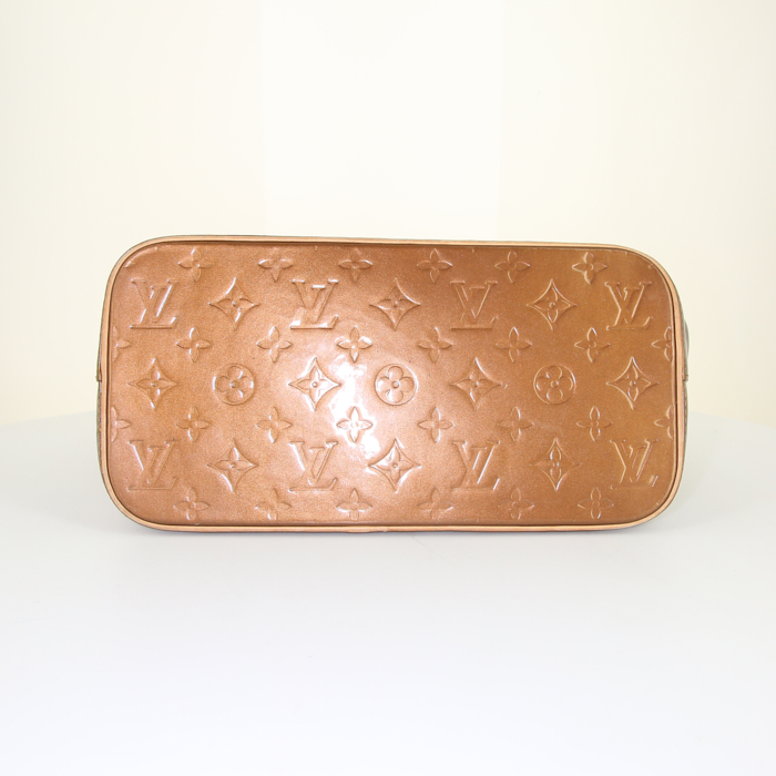 Shopping bag Louis Vuitton Houston in pelle verniciata monogram marrone e pelle naturale - Detail D4