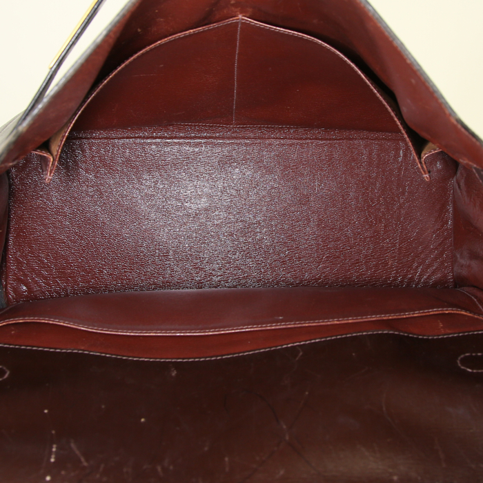 Hermes Monaco handbag in brown box leather - Detail D2