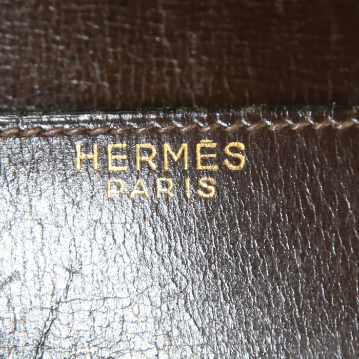 Hermes Monaco handbag in brown box leather - Detail D3