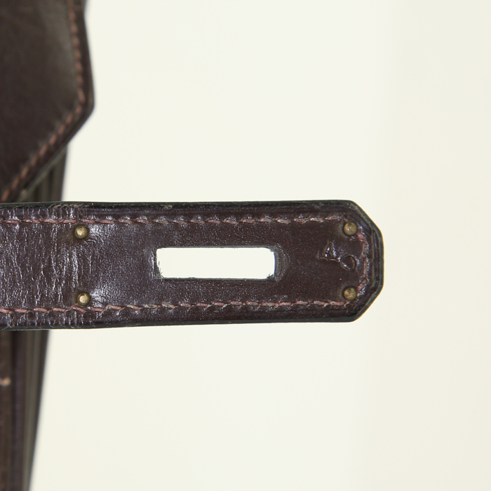 Hermes Monaco handbag in brown box leather - Detail D4