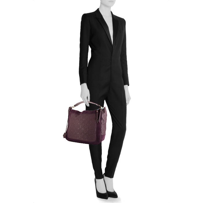 Sac porté épaule ou main Louis Vuitton Audacieuse en cuir monogram empreinte violet et daim violet - Detail D1