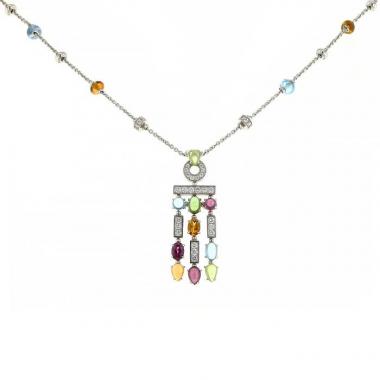 Collana mobile Bulgari Allegra modello grande in oro bianco,  diamanti e pietre colorate