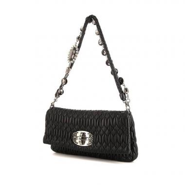 Bolso para llevar al hombro o en la mano Miu Miu Iconic Crystal en cuero acolchado negro