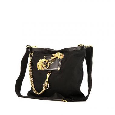 Bolso bandolera Prada Animalier en lona negra y cuero negro