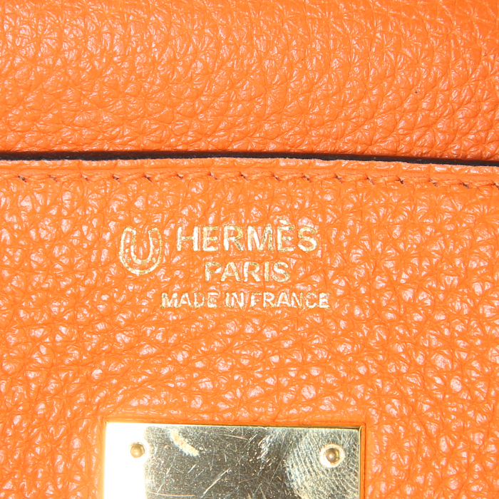 Sac à main Hermes Birkin 30 cm en cuir togo bicolore orange et noir - Detail D3